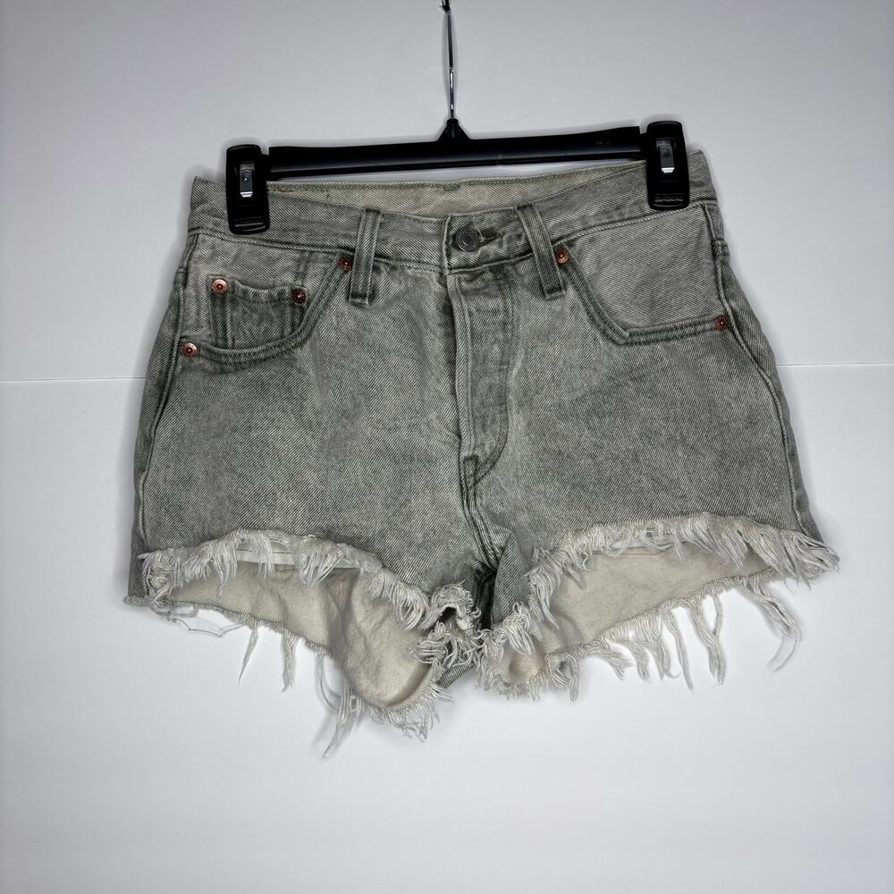 Levi's Light Gray Washed Distressed Denim Cutoff Shorts